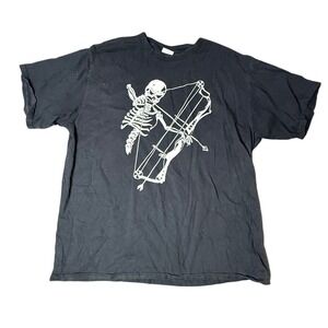 Black Graphic Print T Shirt XL Skeleton Archer Arrow Hipster‎ Tee
